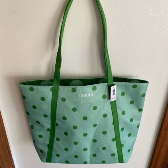 CLINIQUE X KATE SPADE Limited Edition Green Polka Dot Tote - Picture 5 of 16